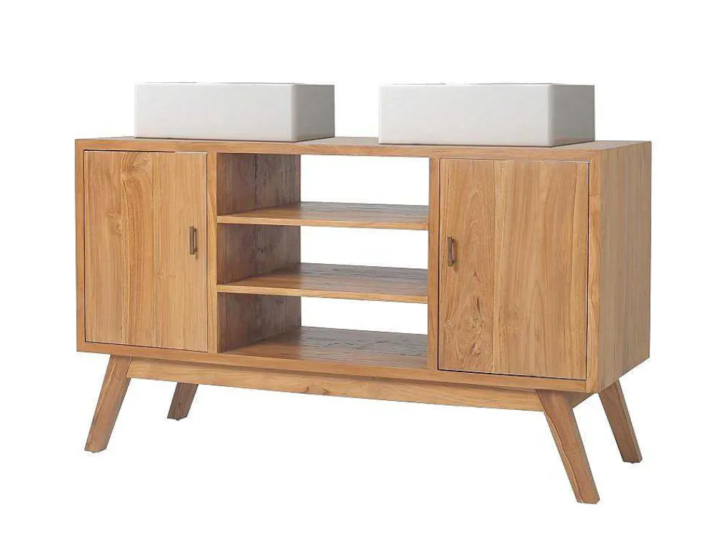 Badkamermeubel In Teakhout Met Dubbele Wastafel - 135 Cm - Gianyar-Vente-unique Online