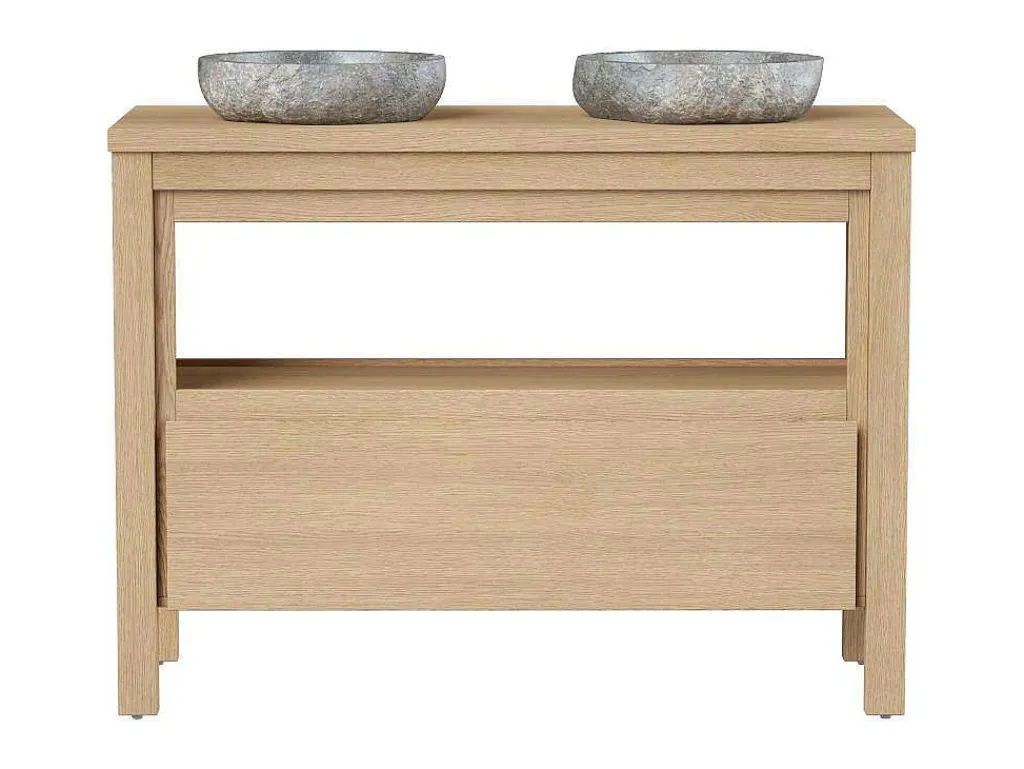 Badkamermeubel Met Opzetwastafel Van Steen - Eikenfineer - 120 Cm - Cosmoti-Vente-unique Hot