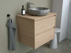 Badkamermeubel Met Opzetwastafel Van Steen - Eikenfineer - 60 Cm - Milipam-Vente-unique Sale