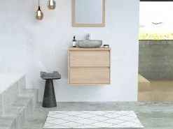 Badkamermeubel Met Opzetwastafel Van Steen - Eikenfineer - 60 Cm - Milipam-Vente-unique Sale