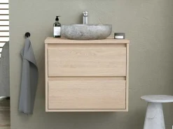 Badkamermeubel Met Opzetwastafel Van Steen - Eikenfineer - 60 Cm - Milipam-Vente-unique Sale