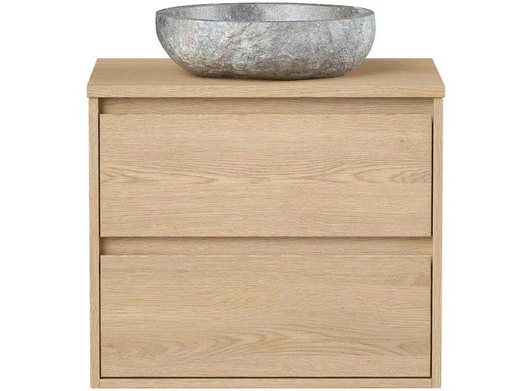 Badkamermeubel Met Opzetwastafel Van Steen - Eikenfineer - 60 Cm - Milipam-Vente-unique Sale