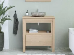 Badkamermeubel Met Wastafel Van Steen - Eiken Fineer - 80 Cm - Cosmoti-Vente-unique New