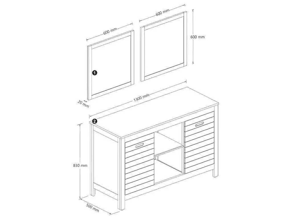Badkamermeubel Van Acaciahout Met Dubbele Wastafel En Spiegels - 130 Cm - Pulukan-Vente-unique Discount