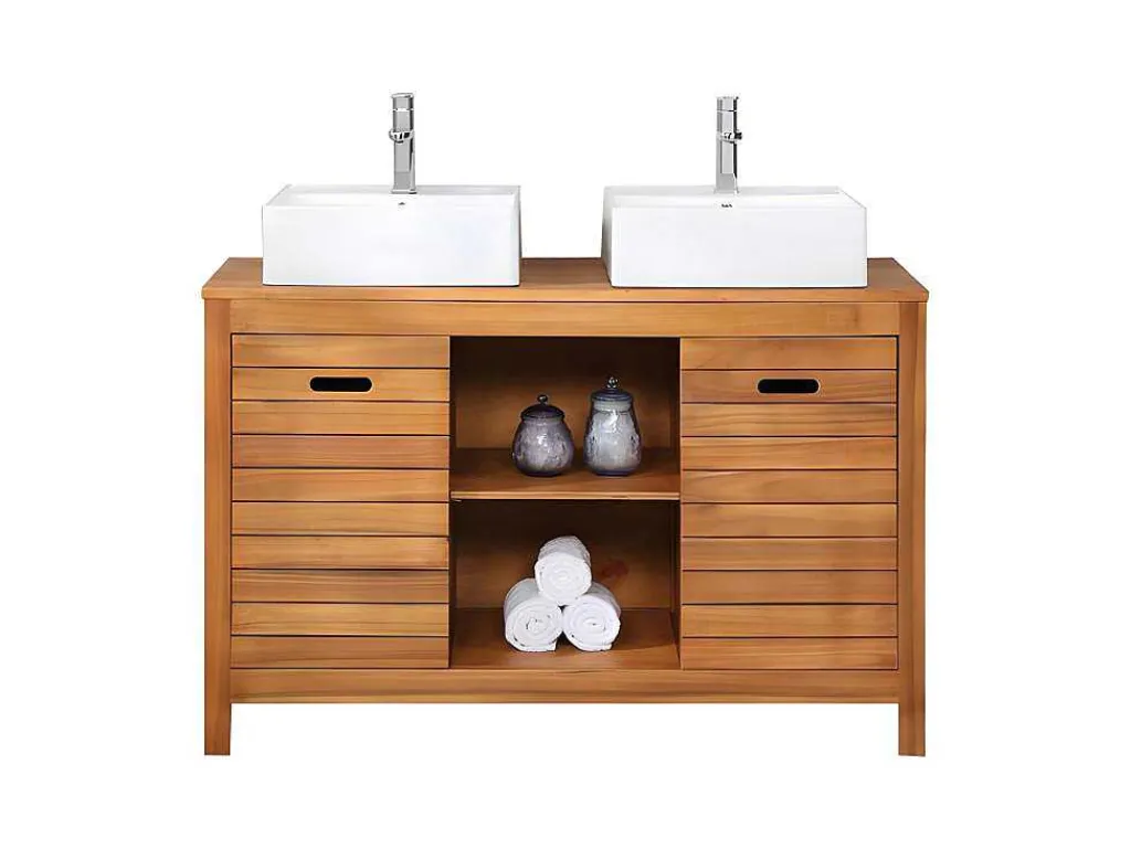 Badkamermeubel Van Acaciahout Met Enkele Wastafel - 130 Cm - Pulukan-Vente-unique Online