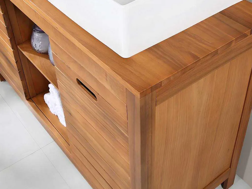Badkamermeubel Van Acaciahout Met Enkele Wastafel - 130 Cm - Pulukan-Vente-unique Online