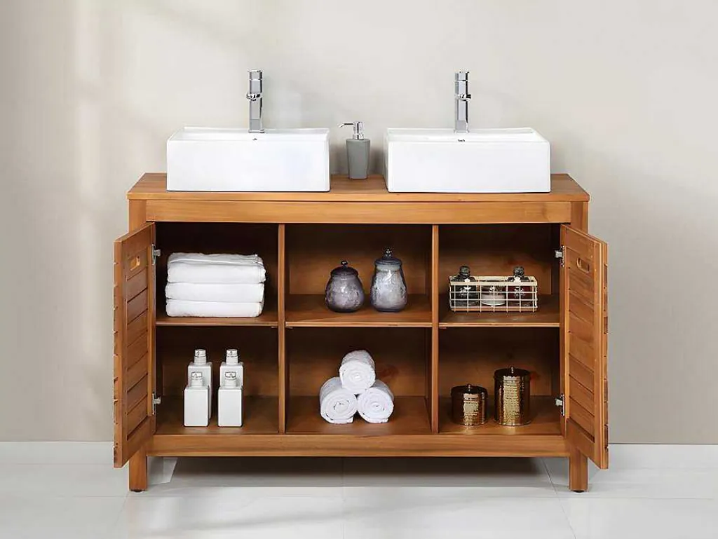 Badkamermeubel Van Acaciahout Met Enkele Wastafel - 130 Cm - Pulukan-Vente-unique Online