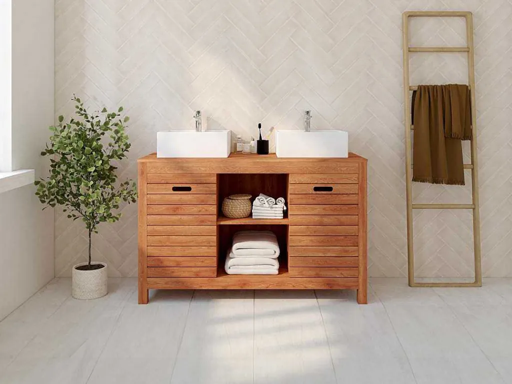 Badkamermeubel Van Acaciahout Met Enkele Wastafel - 130 Cm - Pulukan-Vente-unique Online