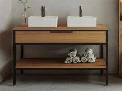 Badkamermeubel Van Licht Teakhout En Metaal Met Dubbele Wastafel - 120 Cm - Tukad-Vente-unique Best