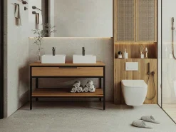 Badkamermeubel Van Licht Teakhout En Metaal Met Dubbele Wastafel - 120 Cm - Tukad-Vente-unique Best