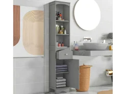 Badkamerzuil - H 170 Cm - Met 1 Lade En Verstelbare Planken - Grijs-ModernLuxe Clearance