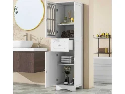 Badkamerzuil Met 2 Deuren En 1 Lade - Verstelbare Planken - Wit - 42 X 36 X 162,5 Cm-Vente-unique Discount