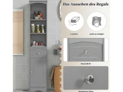 Badkamerzuil Met 1 Lade En 5 Verstelbare Planken - Grijs - 34 X 24 X 170 Cm-Vente-unique