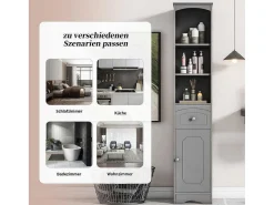 Badkamerzuil Met 1 Lade En 5 Verstelbare Planken - Grijs - 34 X 24 X 170 Cm-Vente-unique