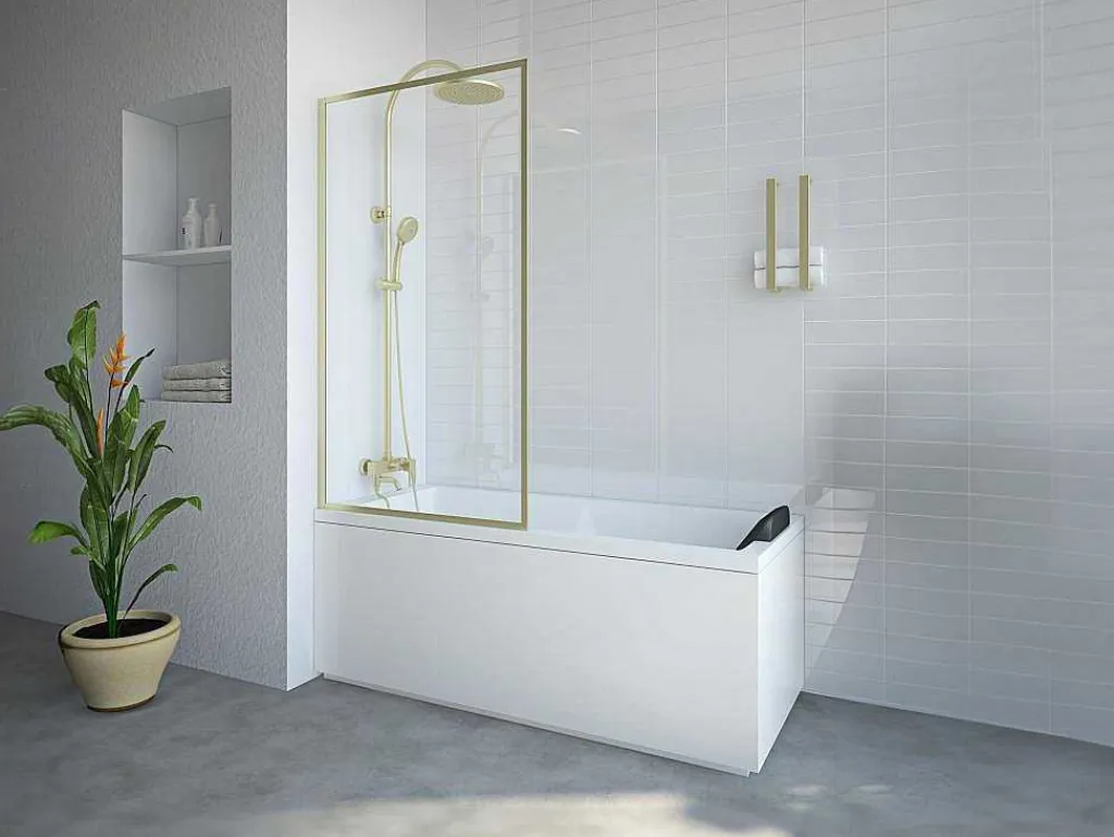 Badscherm Goudkleurig Industriele Stijl 80 X 140 Cm Gehard Glas Bradenton-Shower & Design Best
