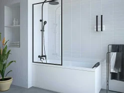 Badscherm In Industriele Stijl Zwart Mat - 70 X 140 Cm - Gehard Glas - Bradenton-Shower & Design Outlet