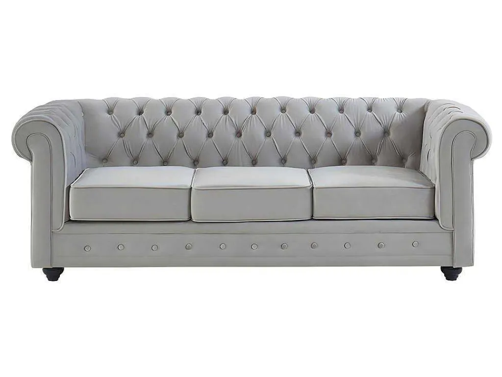 Bankstel Chesterfield - Fluweel - Lichtgrijs-Vente-unique Best