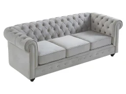 Bankstel Chesterfield - Fluweel - Lichtgrijs-Vente-unique Best
