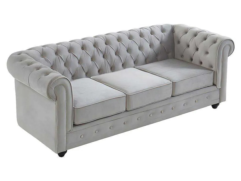 Bankstel Chesterfield - Fluweel - Lichtgrijs-Vente-unique Best