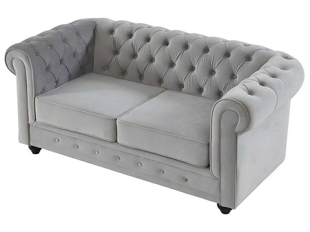 Bankstel Chesterfield - Fluweel - Lichtgrijs-Vente-unique Best