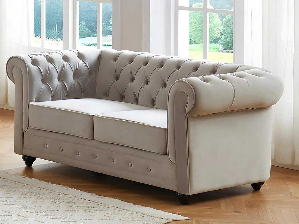 Bankstel Chesterfield - Fluweel - Lichtgrijs-Vente-unique Best