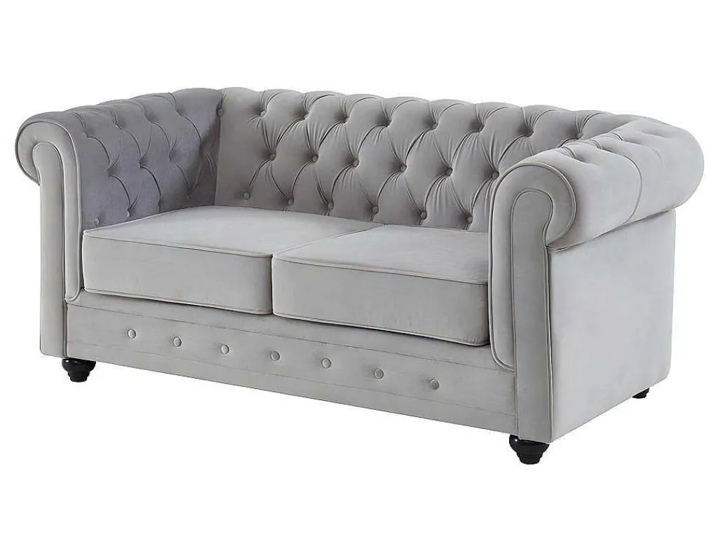 Bankstel Chesterfield - Fluweel - Lichtgrijs-Vente-unique Best