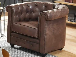 Bankstel En Fauteuil Chesterfield Van Microvezel Met Vintage Look-Vente-unique Sale