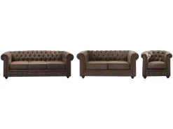 Bankstel En Fauteuil Chesterfield Van Microvezel Met Vintage Look-Vente-unique Sale