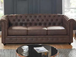 Bankstel En Fauteuil Chesterfield Van Microvezel Met Vintage Look-Vente-unique Sale