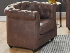 Bankstel En Fauteuil Chesterfield Van Microvezel Met Vintage Look-Vente-unique Sale