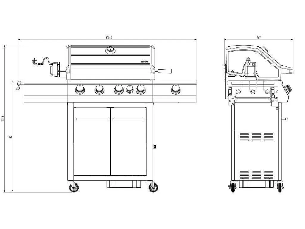 Barbecue Op Gas Met 4 Branders, 1 Rechaud Aan De Zijkant En 1 Grill 148 X 56 X 121 Cm - Roasty-Vente-unique Best
