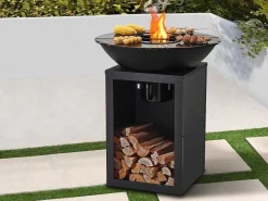 Barbecue Plancha Brasero Op Houtskool Met Opbergruimte 80 X 80 X 96 Cm, Zwart - Ignos-Vente-unique Hot