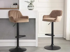 Barkruk Van Velours En Zwart Metaal - Verstelbare Hoogte - Beige - Eleana-Vente-unique Hot