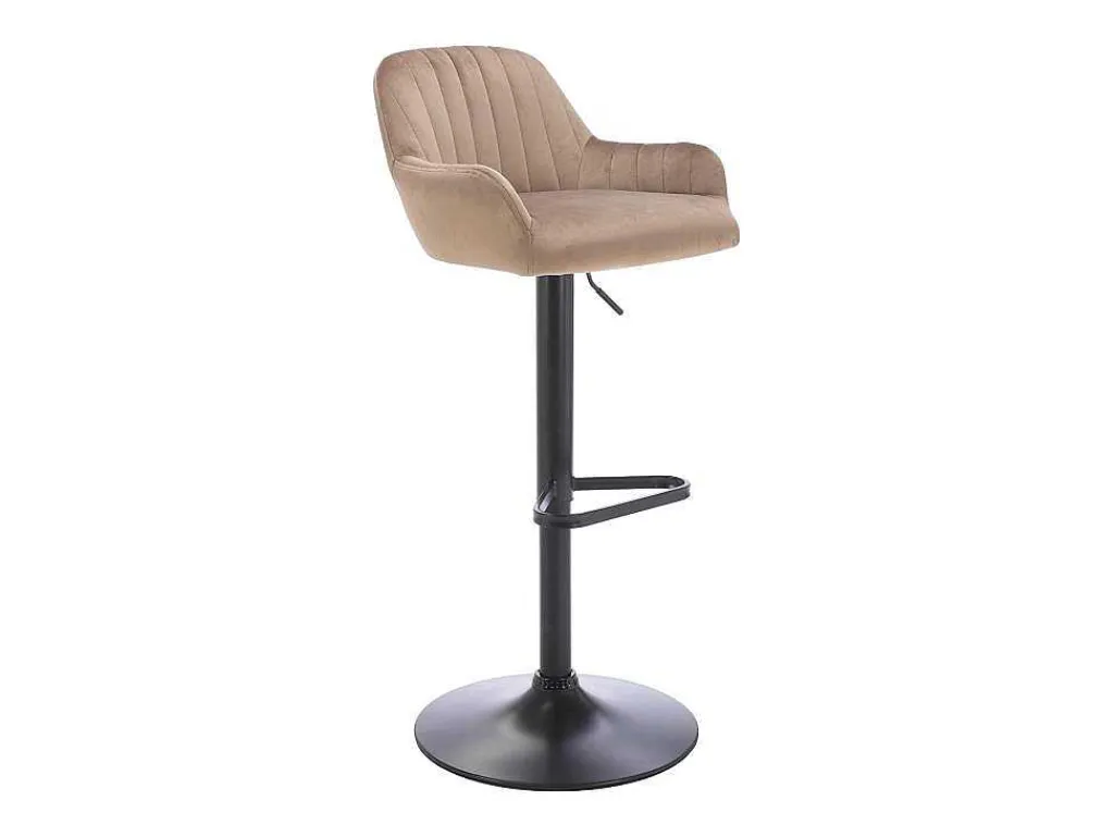 Barkruk Van Velours En Zwart Metaal - Verstelbare Hoogte - Beige - Eleana-Vente-unique Hot