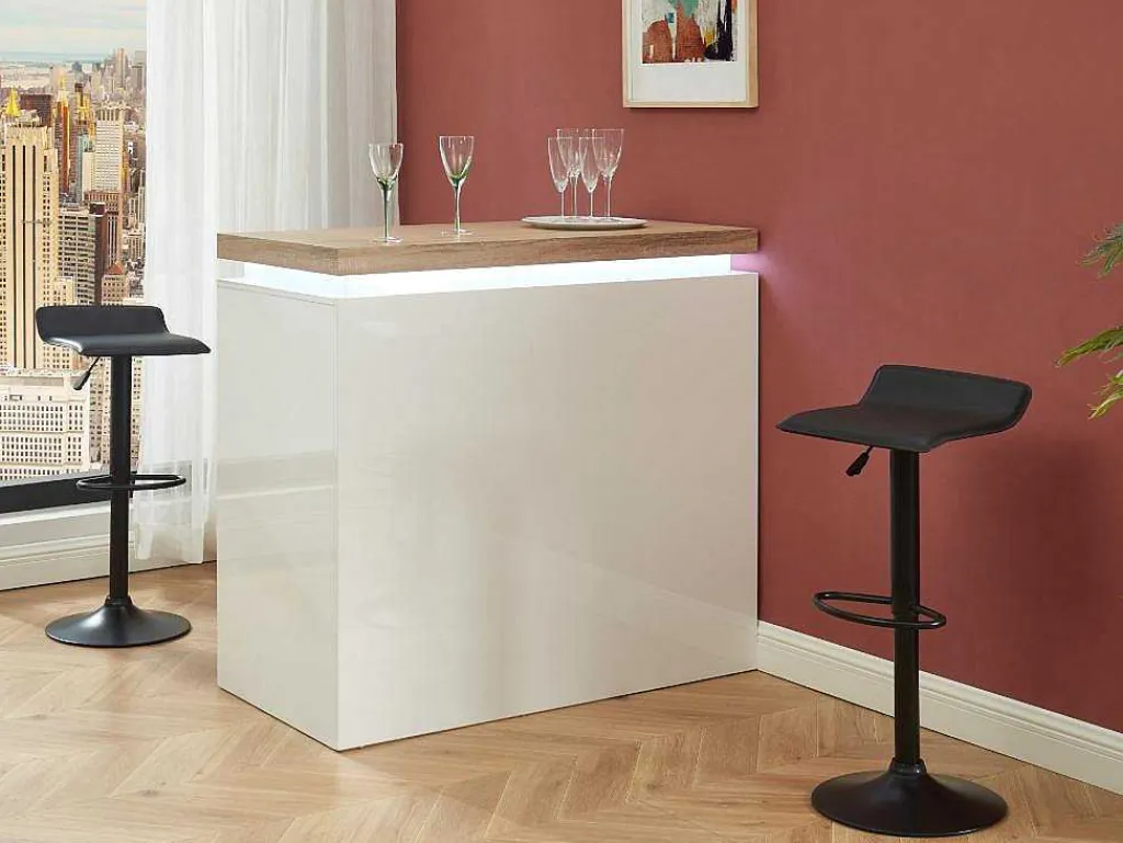 Barmeubel Halo Ii - Wit Gelakt Mdf - Leds - Wit En Eik-Vente-unique New