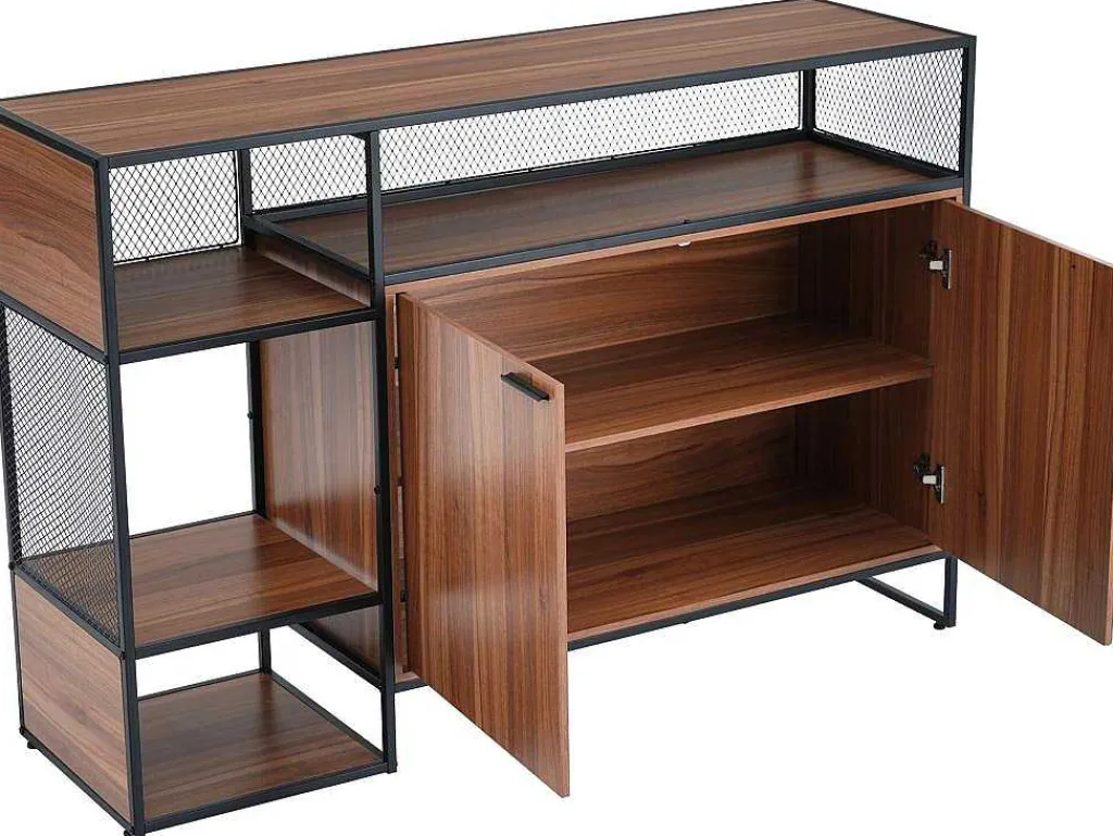 Barmeubel, Laag Dressoir - 2 Deuren En 4 Nissen - Mdf - Industriele Stijl - Kleuren: Bruin En Zwart-Vente-unique New