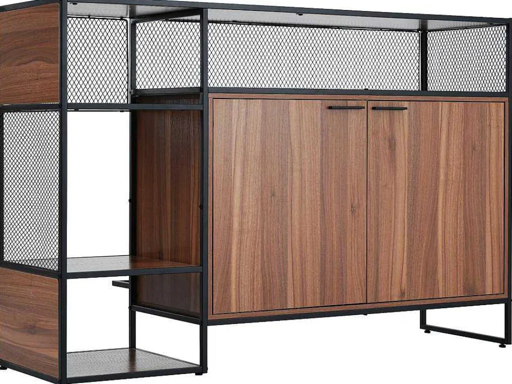 Barmeubel, Laag Dressoir - 2 Deuren En 4 Nissen - Mdf - Industriele Stijl - Kleuren: Bruin En Zwart-Vente-unique New