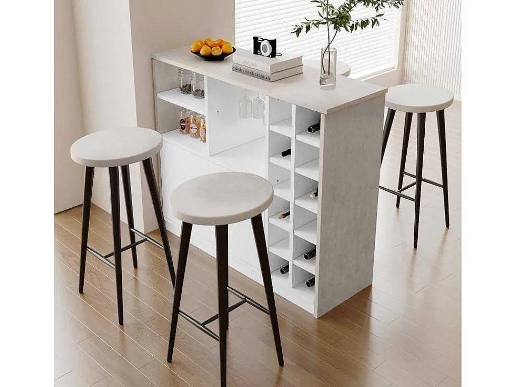 Barmeubel, Laag Dressoir Met Opbergruimte - Mdf - Eigentijdse Stijl - Kleuren: Grijs En Wit-Vente-unique Sale