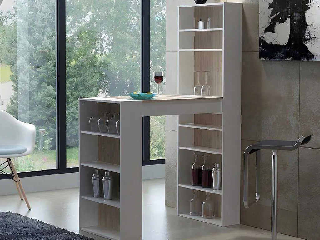 Barmeubel Met Opbergruimtes - Mdf - Naturel En Wit - Skarn-Vente-unique Discount