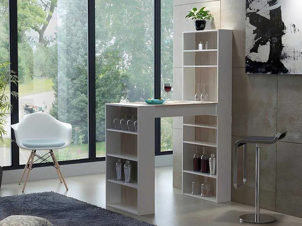 Barmeubel Met Opbergruimtes - Mdf - Naturel En Wit - Skarn-Vente-unique Discount