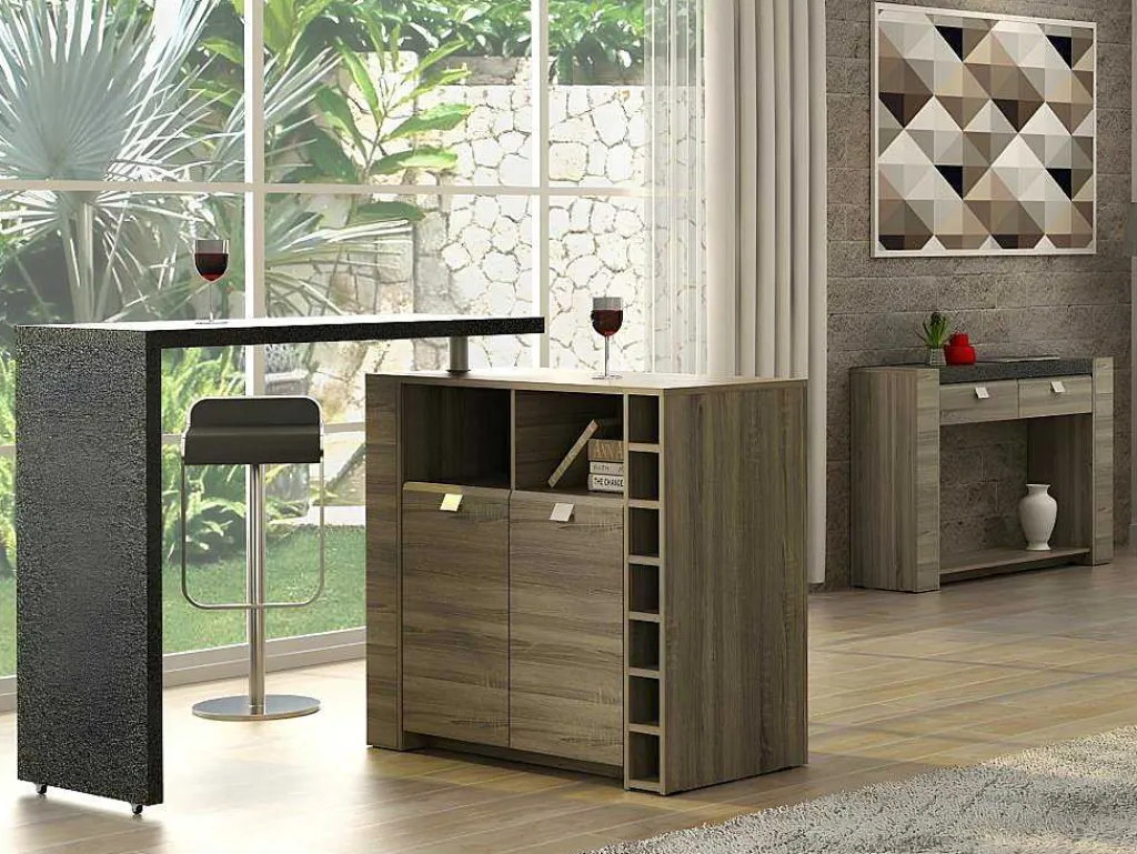 Barmeubel Meteorite - 2 Deuren & 2 Nissen - Mdf Blad Met Granieteffect-Vente-unique Discount