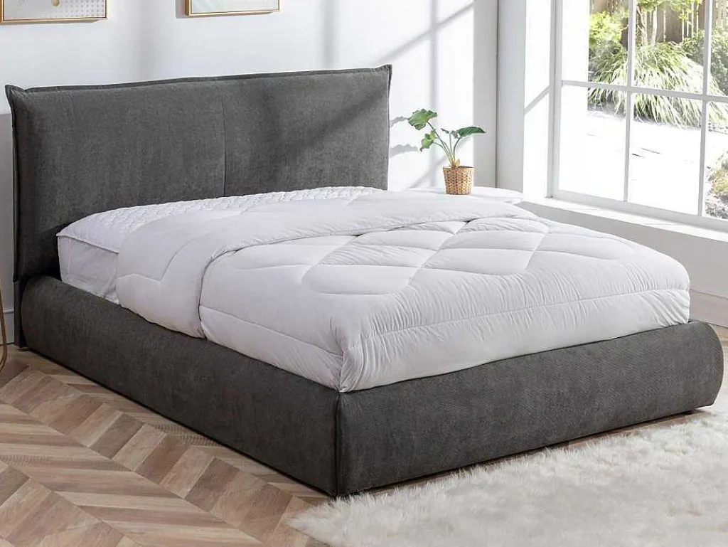Bed 160 X 200 Cm - Ribfluweel - Antraciet - Sonetri-Vente-unique Best