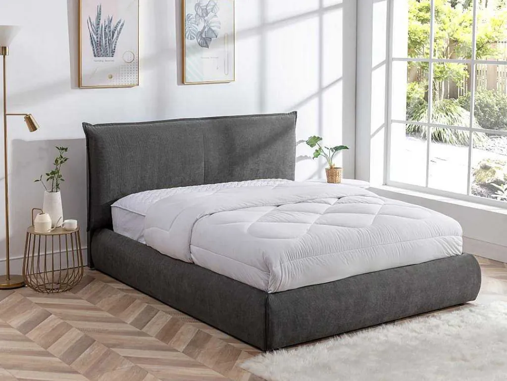 Bed 160 X 200 Cm - Ribfluweel - Antraciet - Sonetri-Vente-unique Best
