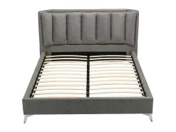 Bed 160 X 200 Cm Met Gewatteerd Hoofdbord - Stof - Grijs - Funiti-Vente-unique Online