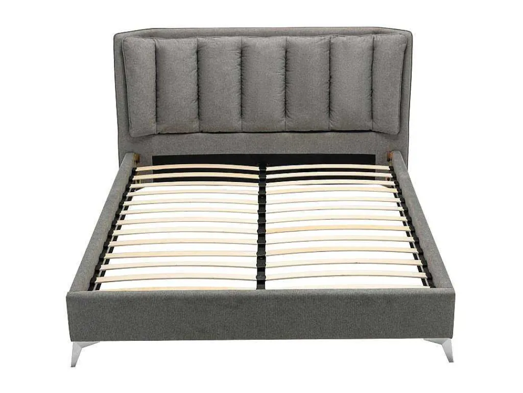 Bed 160 X 200 Cm Met Gewatteerd Hoofdbord - Stof - Grijs - Funiti-Vente-unique Online