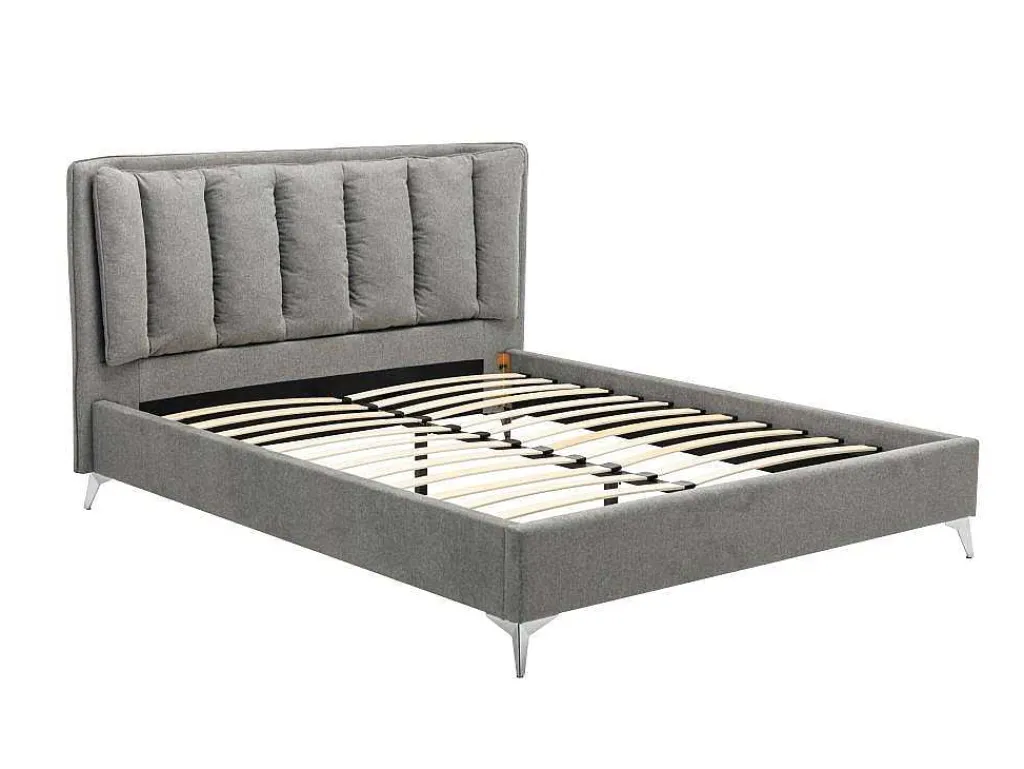 Bed 160 X 200 Cm Met Gewatteerd Hoofdbord - Stof - Grijs - Funiti-Vente-unique Online