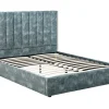 Bed 140 X 190 Cm Met Hoofdbord Met Verticale Stiksels - Velours - Groenblauw - Feroya-Vente-unique