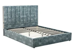 Bed 140 X 190 Cm Met Hoofdbord Met Verticale Stiksels - Velours - Groenblauw - Feroya-Vente-unique