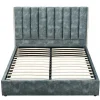 Bed 160 X 200 Cm Met Hoofdbord Met Verticale Stiksels - Velours - Groenblauw - Feroya-Vente-unique Clearance