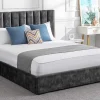 Bed 160 X 200 Cm Met Hoofdbord Met Verticale Stiksels - Velours - Antraciet - Feroya-Vente-unique Best